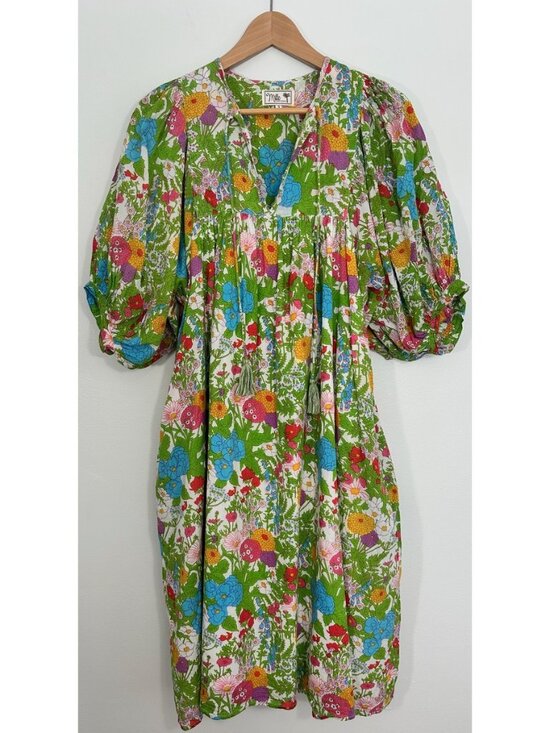 Mille Dresses & Skirts - Mille Multicolor Floral Puff Sleeve Midi Dress S